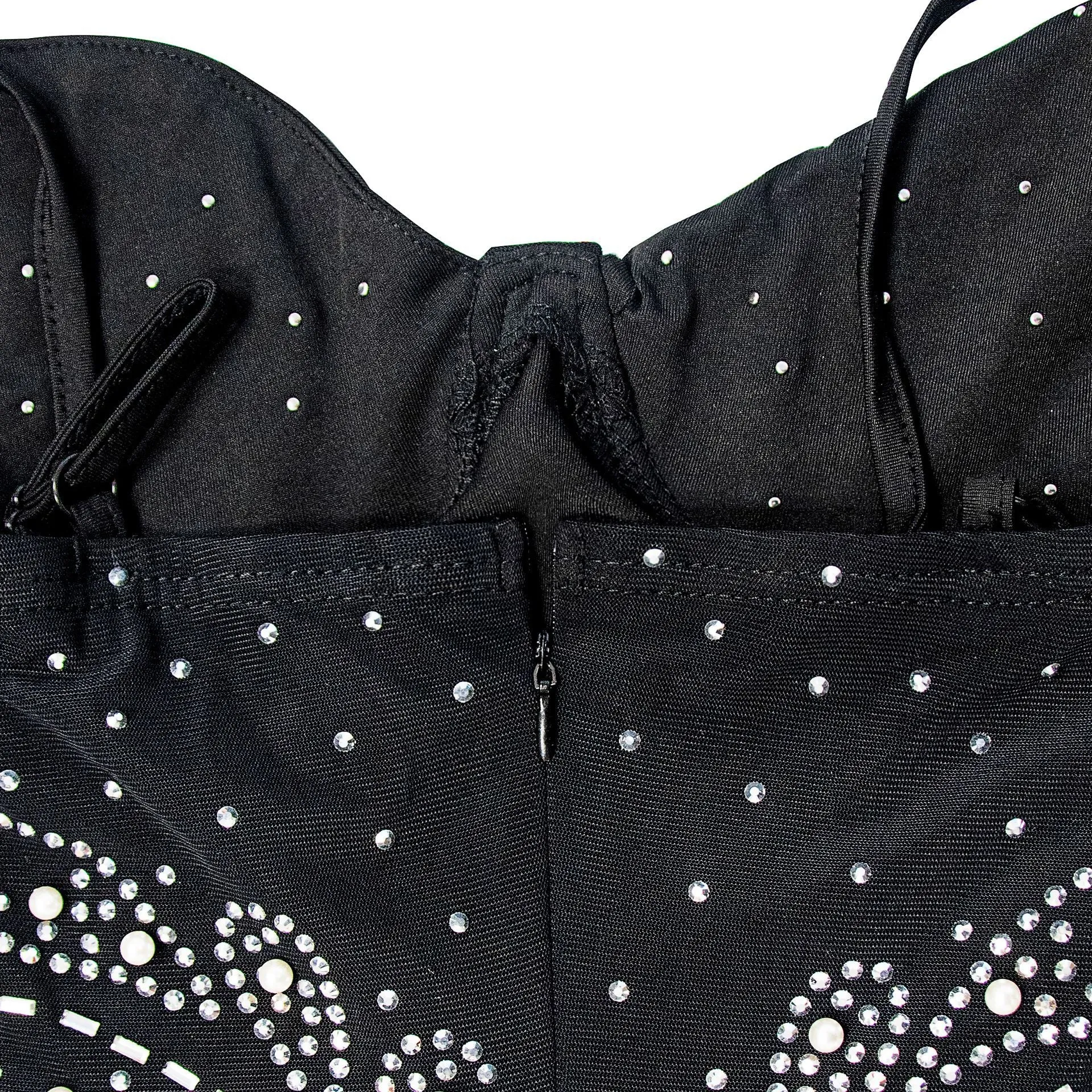 Fashionable Women's Solid Color Net Yarn Rhinestone Sleeveless Sparkly Jumpsuit