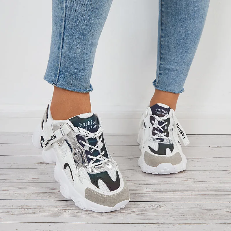 Mesh Chunky Sneakers Breathable Knit Lace Up Walking Shoes